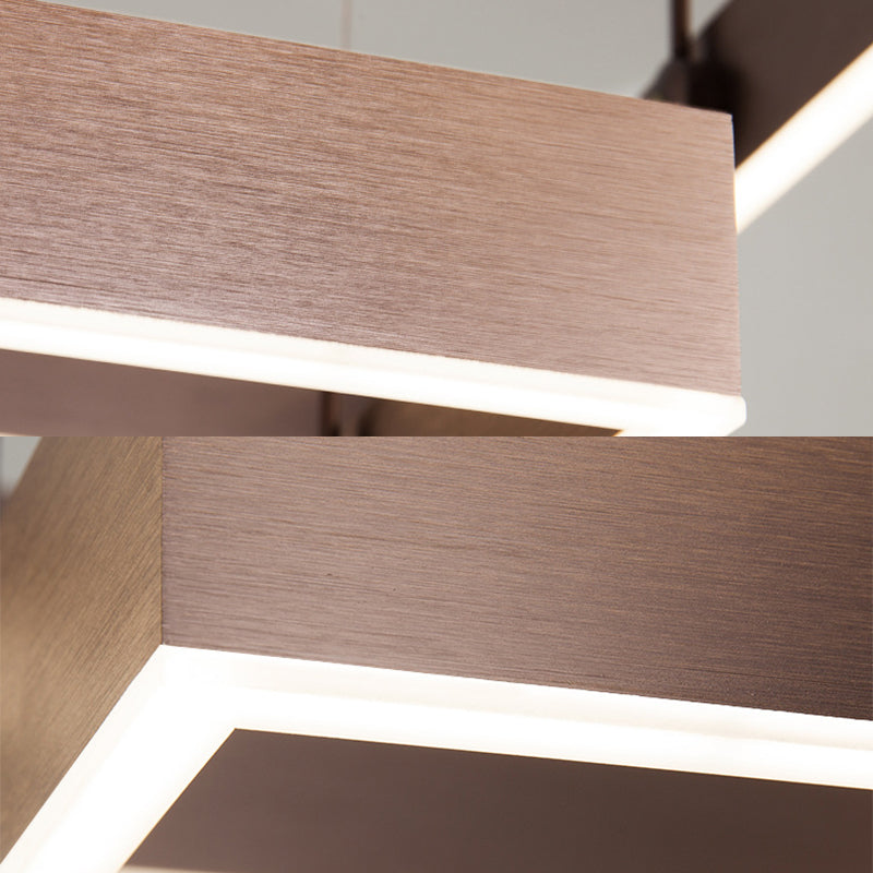 3-Tier Square LED Pendant Light Modern Metal Coffee Finish Chandelier for Living Room