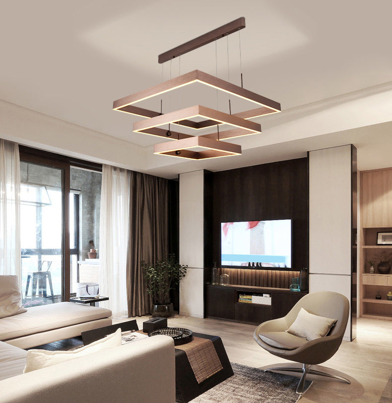 3-Tier Square LED Pendant Light Modern Metal Coffee Finish Chandelier for Living Room