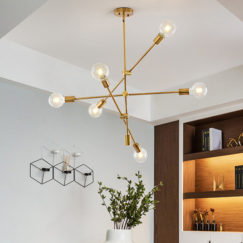 6-Lights Minimalism Metal Molecular Chandelier Lamp Nordic Style Open Bulb Design Dining Room Pendant