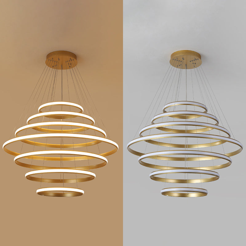 Luce a sospensione ad anello luminoso esterno Simplicità lampadario della hall in metallo in oro