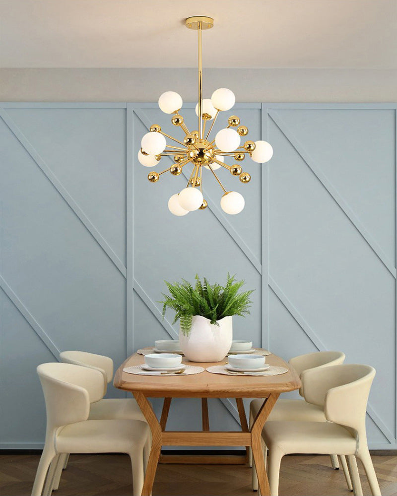 Lampadario in metallo in metallo a forma di buio in oro elettroplato Post-moderna Glassa di vetro appeso per sala da pranzo camera da letto