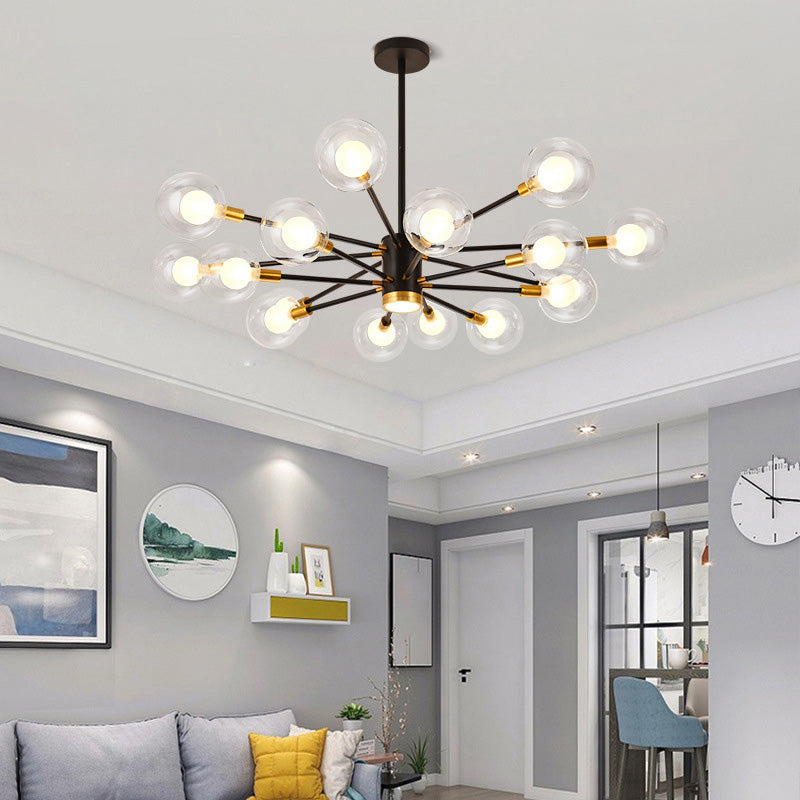 Nordic Style Simplicity Ceiling Pendant with Spotlight Design Transparent Glass Ball Chandelier for Living Room