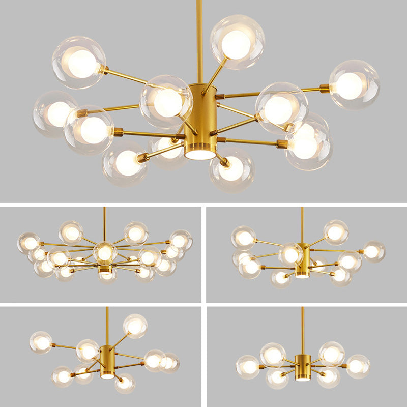 Nordic Style Simplicity Ceiling Pendant with Spotlight Design Transparent Glass Ball Chandelier for Living Room