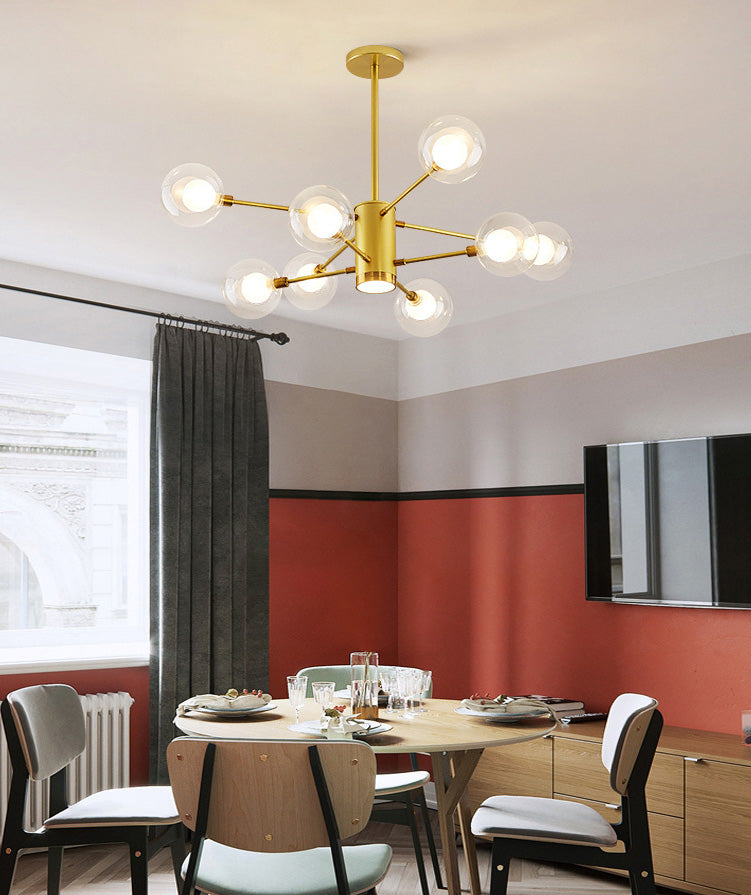 Nordic Style Simplicity Ceiling Pendant with Spotlight Design Transparent Glass Ball Chandelier for Living Room