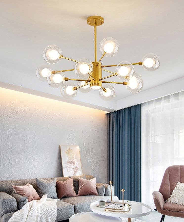 Nordic Style Simplicity Ceiling Pendant with Spotlight Design Transparent Glass Ball Chandelier for Living Room