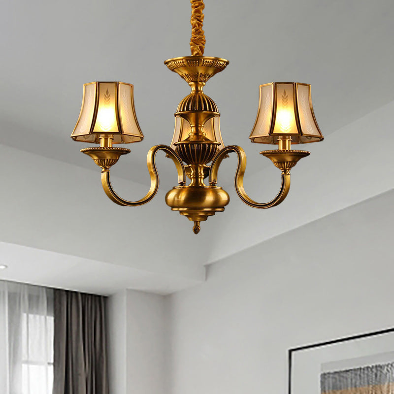 3/5/6 Lights Flared Chandelier Lighting Colonialism Gold Frosted Glass Hanging Ceiling Lamp