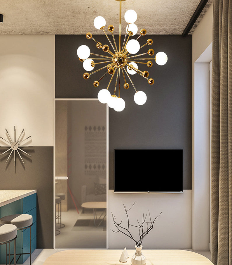 Lampadario in metallo in metallo a forma di buio in oro elettroplato Post-moderna Glassa di vetro appeso per sala da pranzo camera da letto