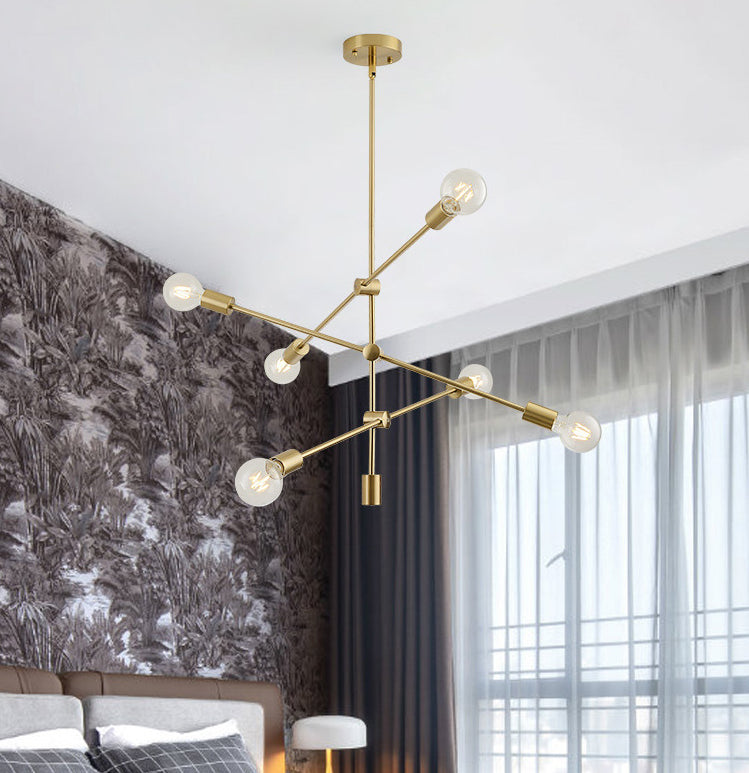 6-Lights Minimalism Metal Molecular Chandelier Lamp Nordic Style Open Bulb Design Dining Room Pendant