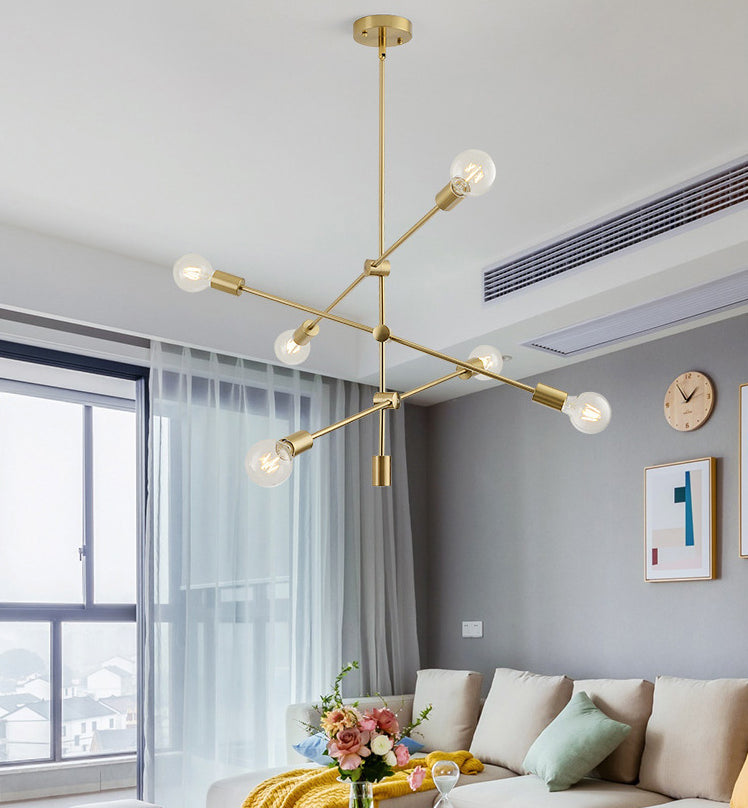 6-Lights Minimalism Metal Molecular Chandelier Lamp Nordic Style Open Bulb Design Dining Room Pendant