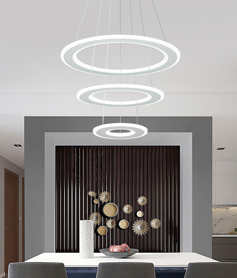 White O Chandelier Pendant Minimalist 3-Light Acrylic LED Ceiling Light for Dinner