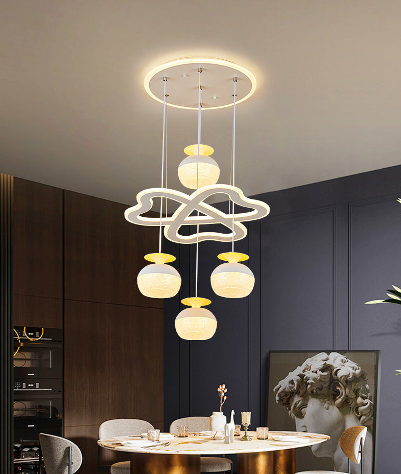 Modern 5-licht hanglamp Licht armatuur Wit wijnglas en klaver multi-plafondlicht met acrylschaduw