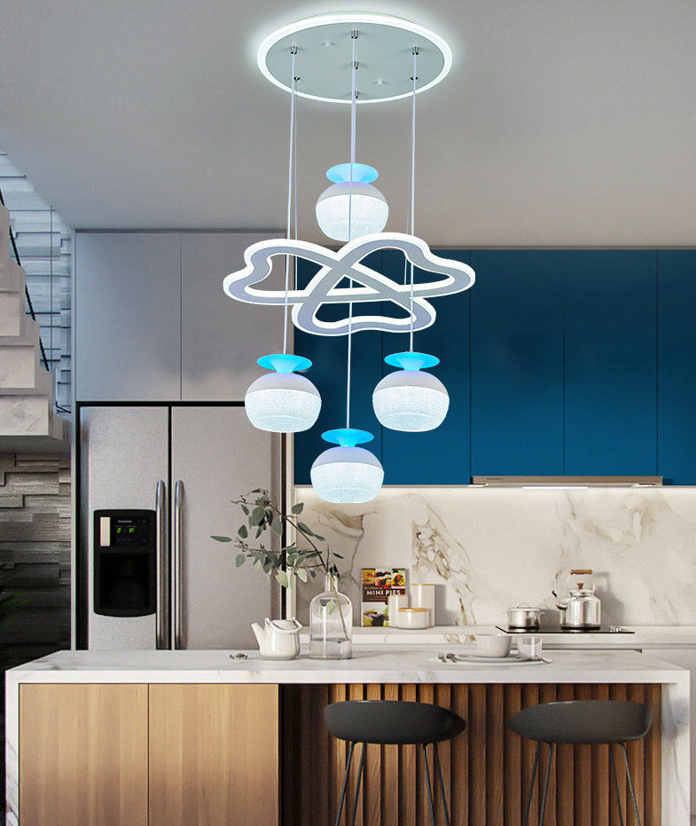 Modern 5-licht hanglamp Licht armatuur Wit wijnglas en klaver multi-plafondlicht met acrylschaduw