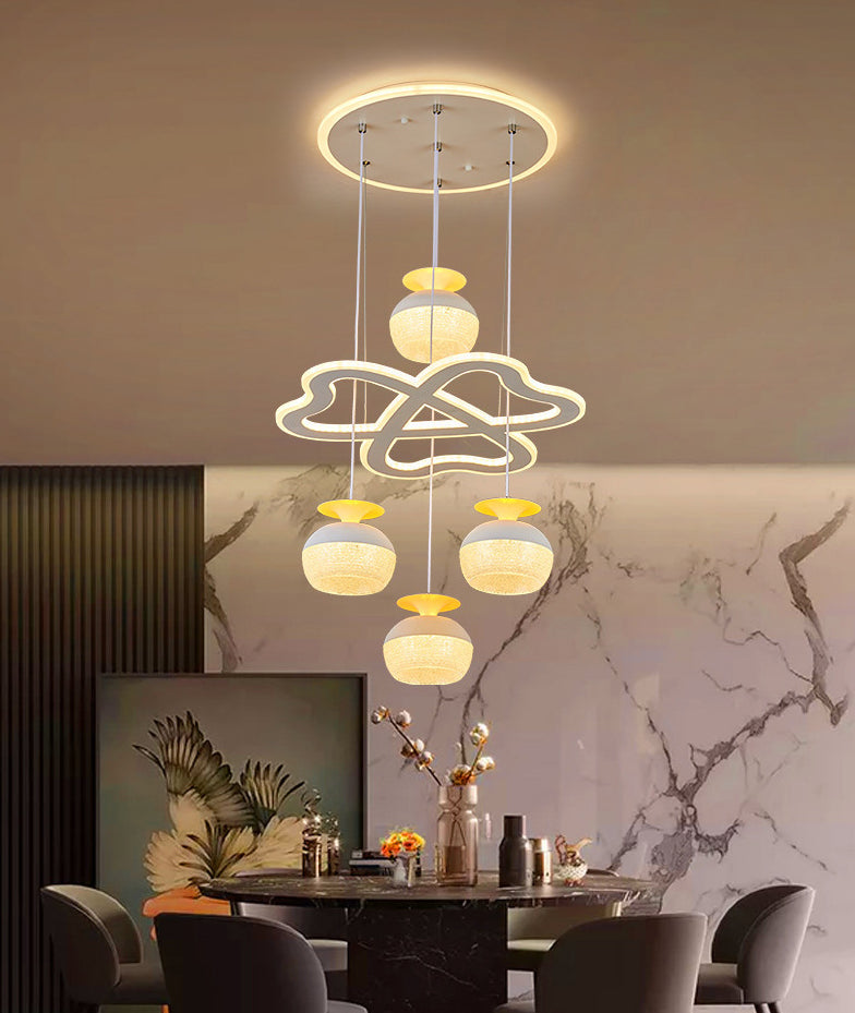 Modern 5-licht hanglamp Licht armatuur Wit wijnglas en klaver multi-plafondlicht met acrylschaduw