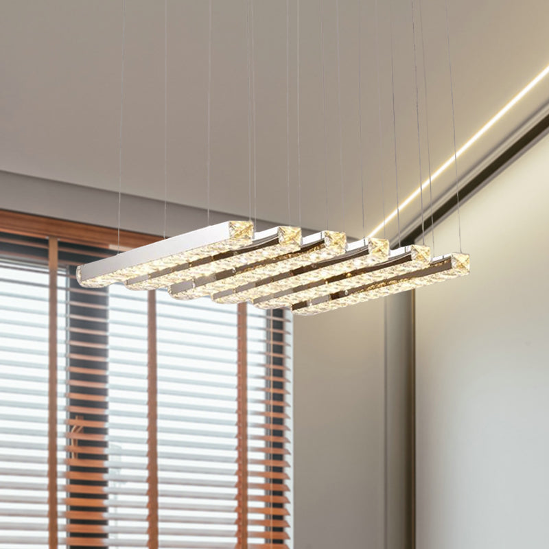 Lineal Living Room Techo Candelier Estilo simple Cristal K9 6/9 Cabezas plateadas Luz colgante en luz cálida/blanca