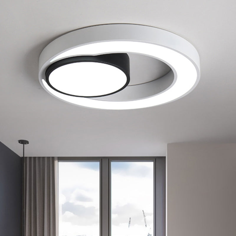 Round Ceiling Fixture Modernism Metal Black and White 16"/19.5"/23.5" Wide LED Flush Light, Warm/White Light