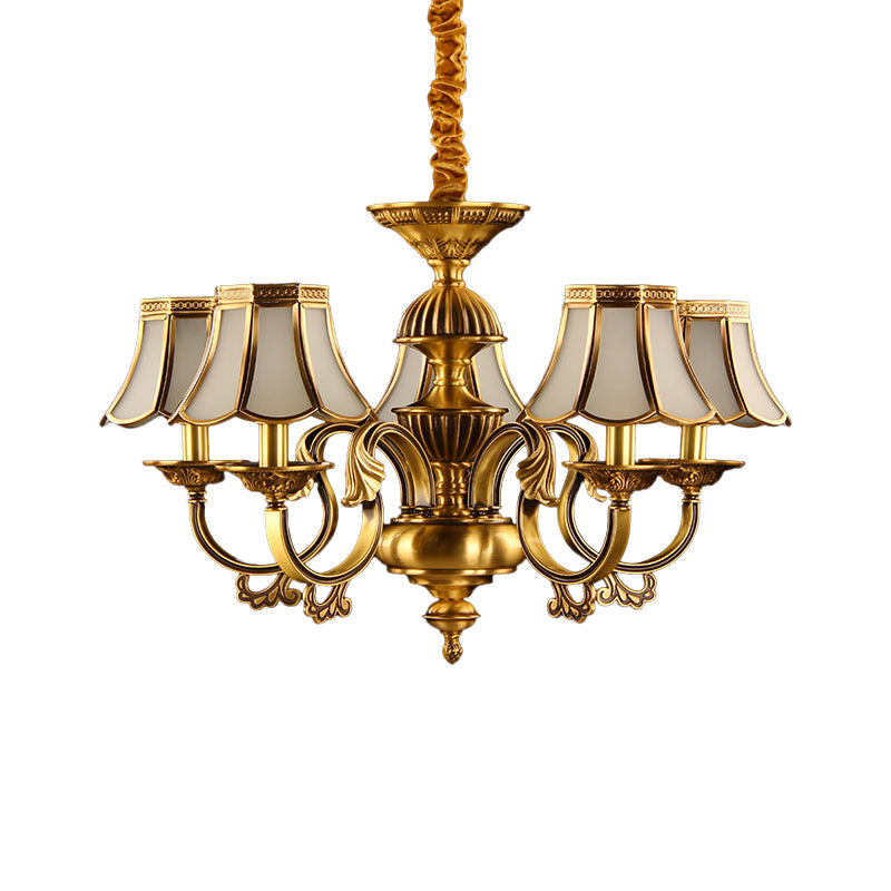 5/6/8 teste beige glassata in vetro lampadante lampadario oro coloniale oro finitura calavo soggiorno illuminazione