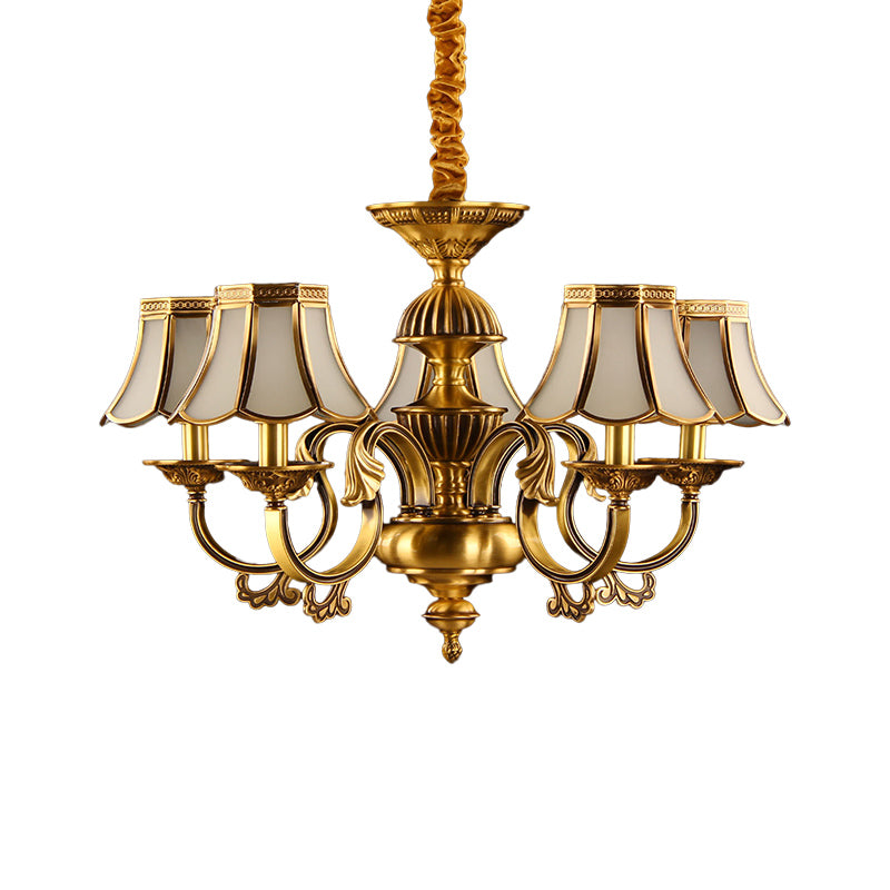 5/6/8 Heads Beige Frosted Glass Pendant Chandelier Colonial Gold Finish Scallope Living Room Suspension Lighting