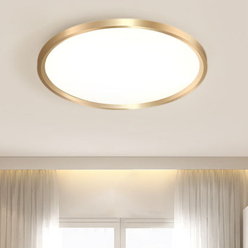 Gold Disk Flush Mount Lighting Simple Style Metal LED Ceiling Light in Warm/White Light, 12"/16"/19.5" Wide