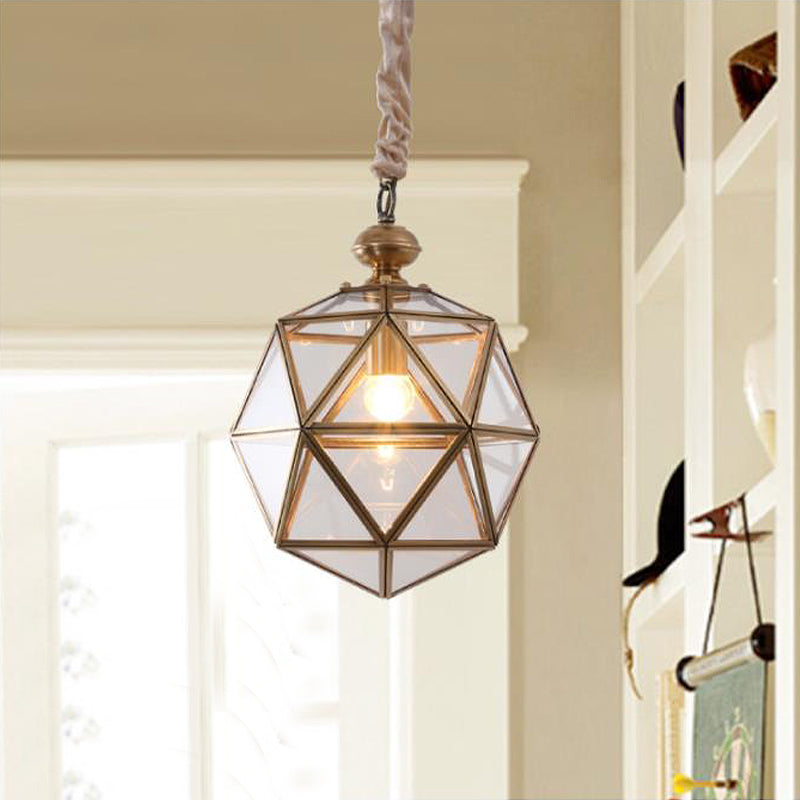 Single Head Pendant Light Fixture Colonial Faceted Clear Glass Suspension Lamp for Porch
