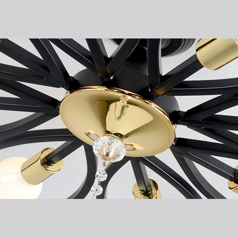 Floriated Semi Flush Mount in Industrial Retro Style Bare Bulb Metal Ceiling Light in Black