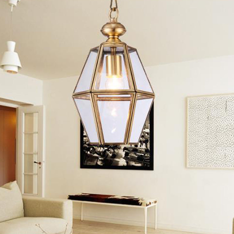 1 lamp plafond hanglamp licht kolonialisme woonkamer hangende lamp met geometrische helder/gele glazen schaduw