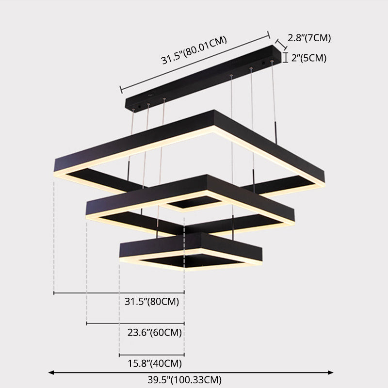 Accesorios de iluminación de lámparas cuadradas modernas araña de metal