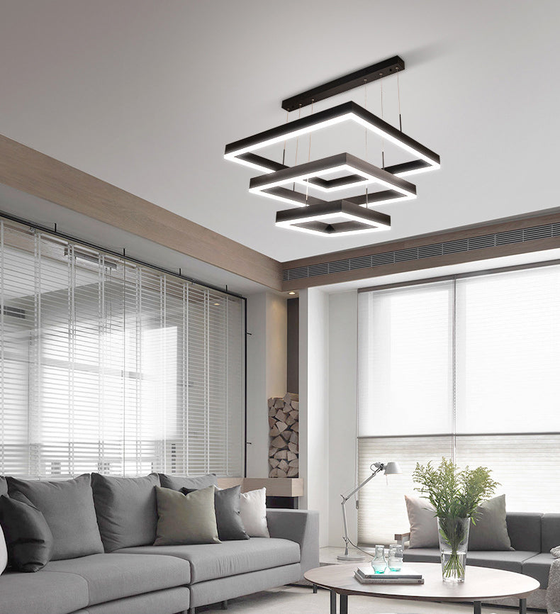 Accesorios de iluminación de lámparas cuadradas modernas araña de metal