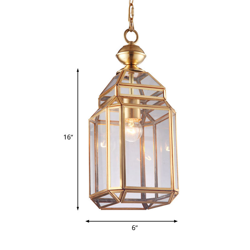 Lantern Clear Glass Suspension Light Colonialist Single Bulb Dining Room Pendant Lamp