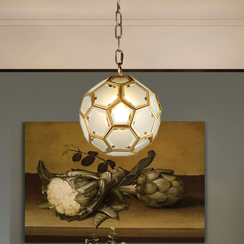 White Glass Ball Ceiling Lamp Colonial 1 Head Bedroom Suspension Pendant Light