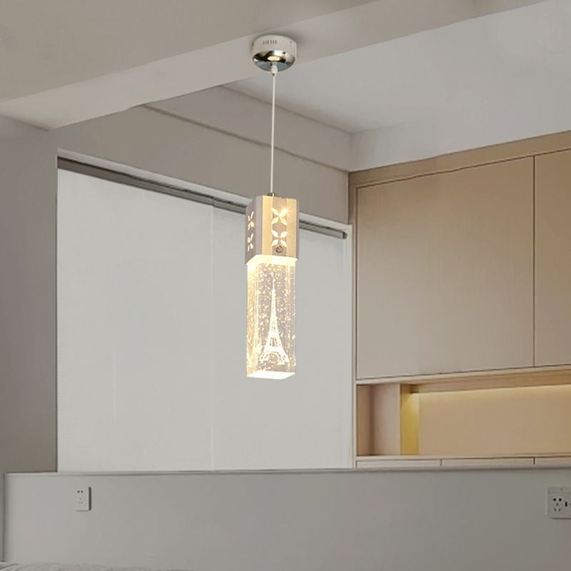 Etched Eiffel Tower Pendant Lamp Creative Minimalist Crystal Chrome Suspension Light