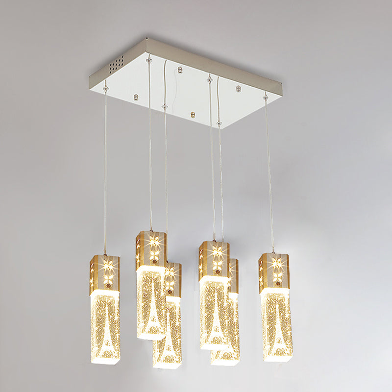 Etched Eiffel Tower Pendant Lamp Creative Minimalist Crystal Chrome Suspension Light