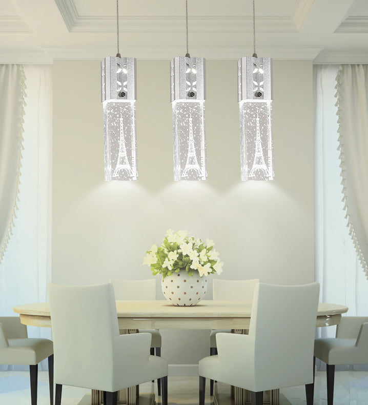 Etched Eiffel Tower Pendant Lamp Creative Minimalist Crystal Chrome Suspension Light