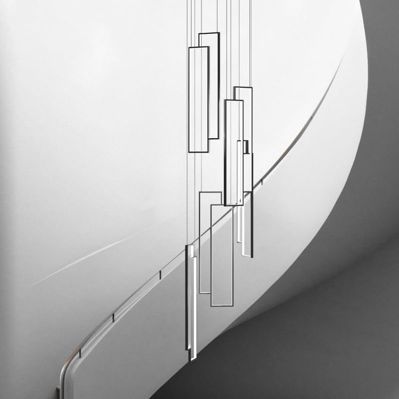 Rectangular Spiral Stairs Pendant Lighting Metal Creative Minimalist Multi Light Hanging Lamp in Black