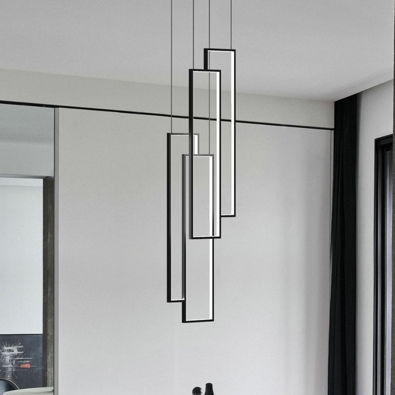 Rectangular Spiral Stairs Pendant Lighting Metal Creative Minimalist Multi Light Hanging Lamp in Black