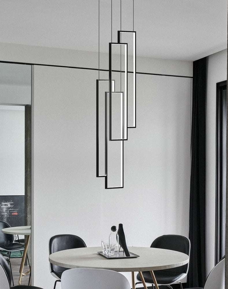 Rectangular Spiral Stairs Pendant Lighting Metal Creative Minimalist Multi Light Hanging Lamp in Black