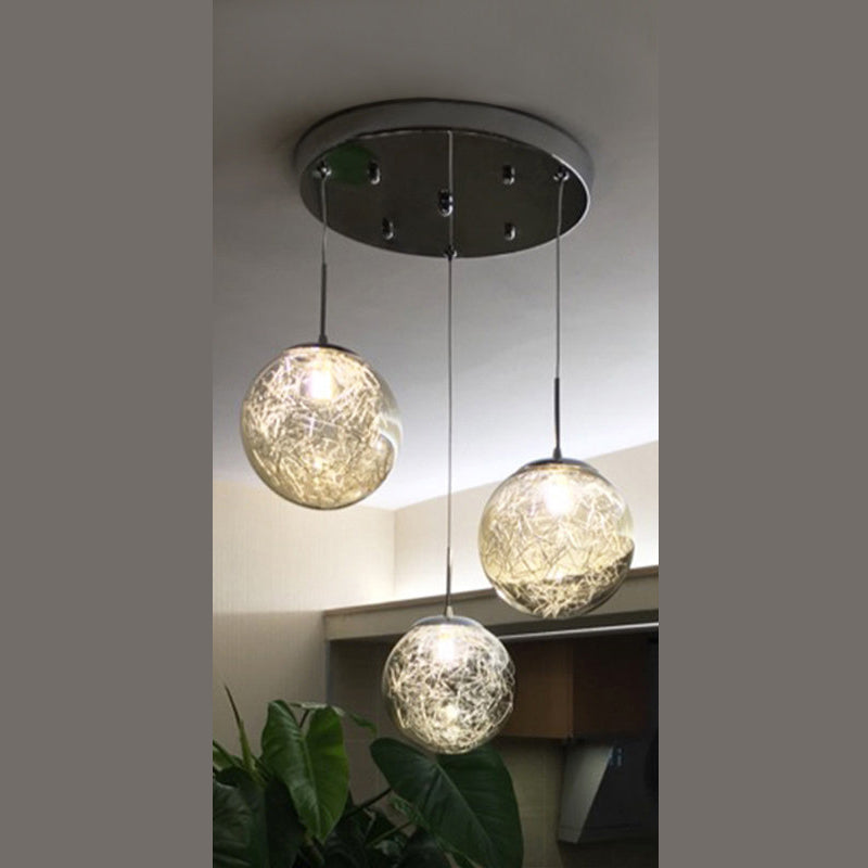 Globe Multi Light Pendant Mid-Century Modern Glass Hanging Pendant Lights for Duplex Stairs