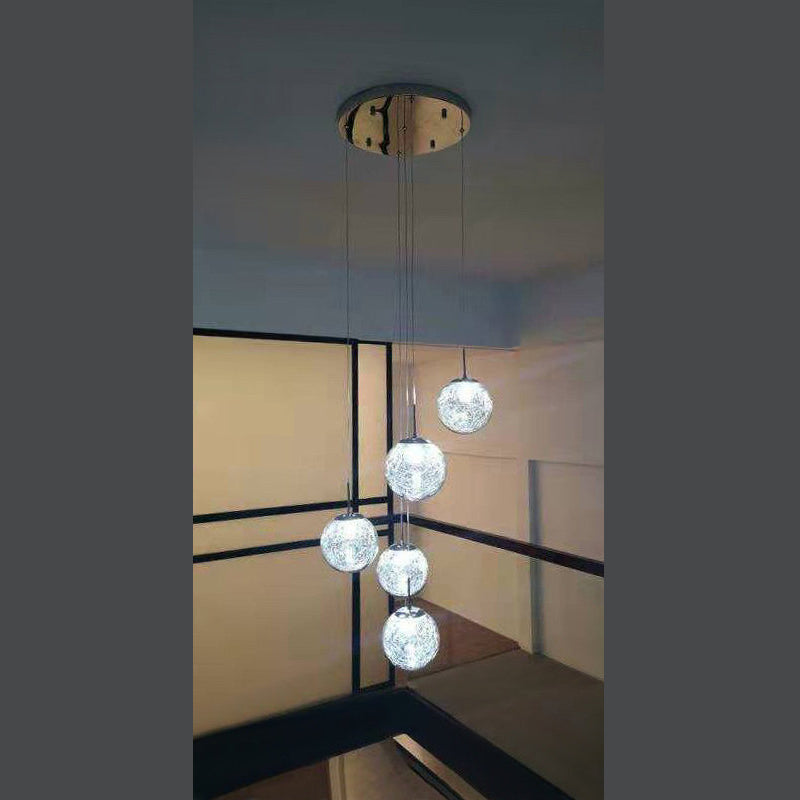 Globe Multi Light Pendant Mid-Century Modern Glass Hanging Pendant Lights for Duplex Stairs