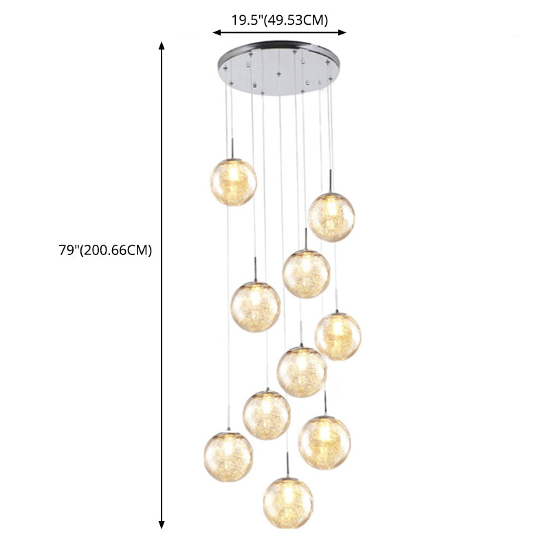 Globe Multi Light Pendant Mid-Century Modern Glass Hanging Pendant Lights for Duplex Stairs
