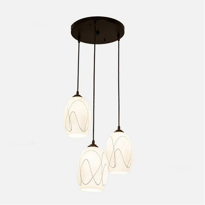 3 Lichter Oval Multi Light Anhänger modernes einfaches weißes Glas hängend Licht für das Restaurant