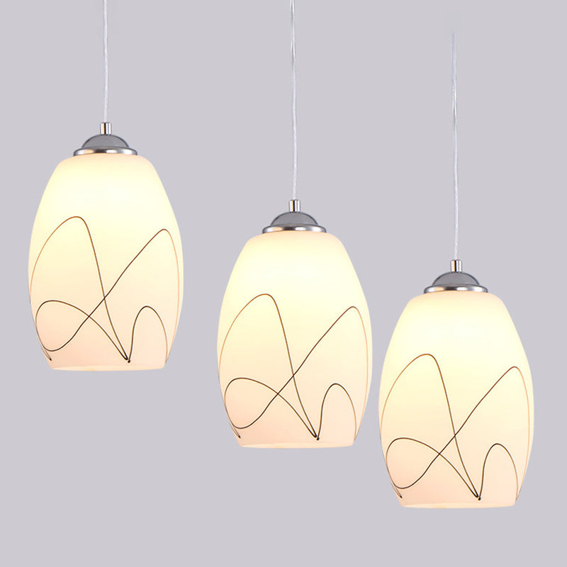 3 Lights Oval Multi Light Pendant Modern Simple White Glass Hanging Light for Restaurant