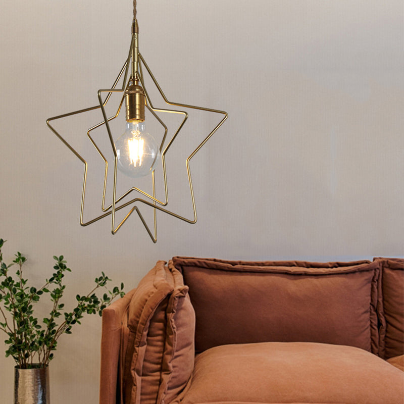 Metal 1 Light Pendant Light Nordic Simple Creative Star Cage Hanging Lamp for Living Room