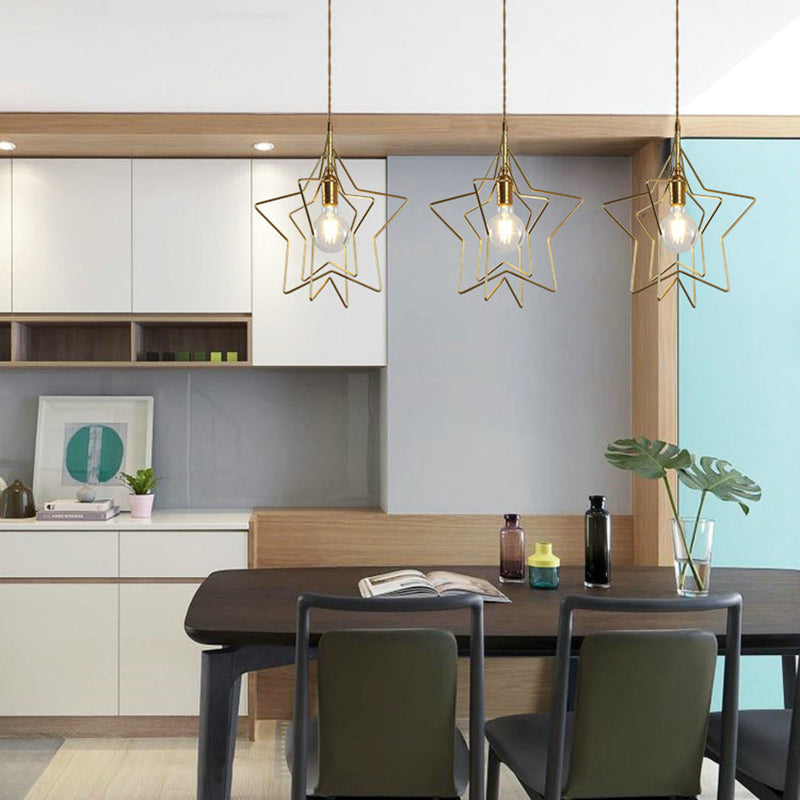 Metal 1 Light Pendant Light Nordic Simple Creative Star Cage Hanging Lamp for Living Room