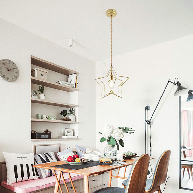 Metal 1 Light Pendant Light Nordic Simple Creative Star Cage Hanging Lamp for Living Room