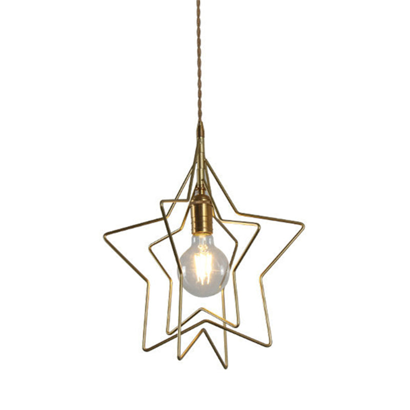 Metal 1 Light Pendant Light Nordic Simple Creative Star Cage Hanging Lamp for Living Room