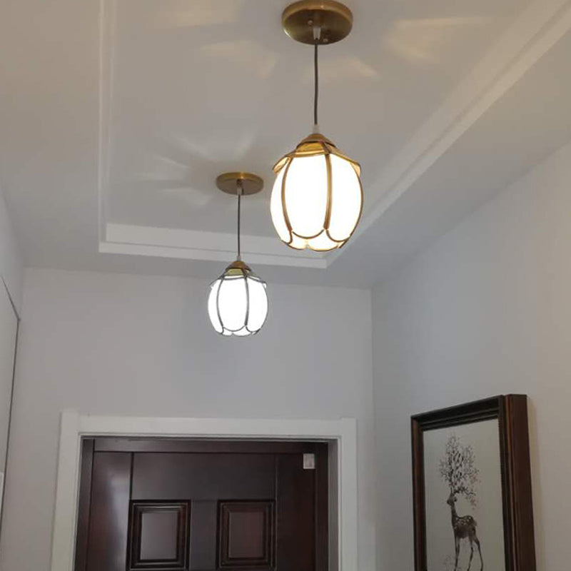 Koloniale geschulpte druppellamp 1 kop wit glas hanger plafondlicht voor woonkamer