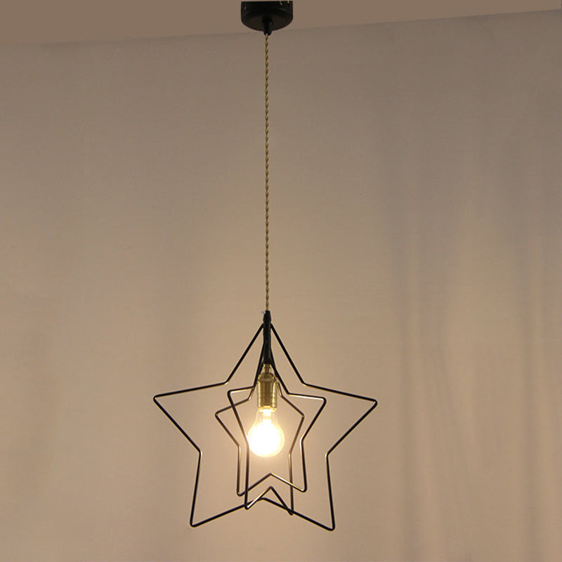Metal 1 Light Pendant Light Nordic Simple Creative Star Cage Hanging Lamp for Living Room