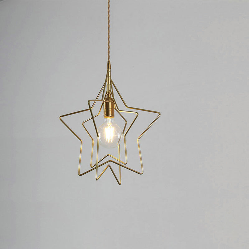 Metal 1 Light Pendant Light Nordic Simple Creative Star Cage Hanging Lamp for Living Room