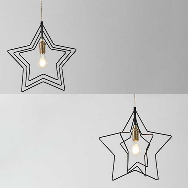 Metal 1 Light Pendant Light Nordic Simple Creative Star Cage Hanging Lamp for Living Room