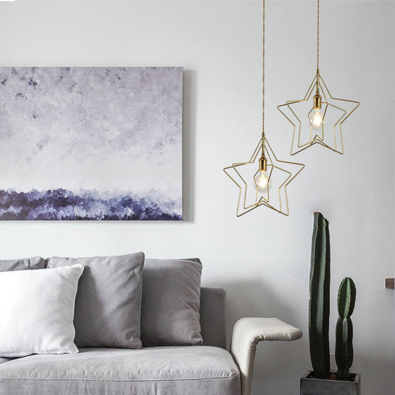 Metal 1 Light Pendant Light Nordic Simple Creative Star Cage Hanging Lamp for Living Room