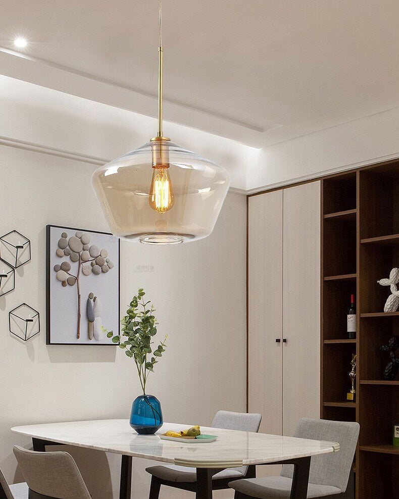 Modern minimalistisch handgeblazen glazen hanglampje Amber 1 lichte eetkamer hangend plafondlicht